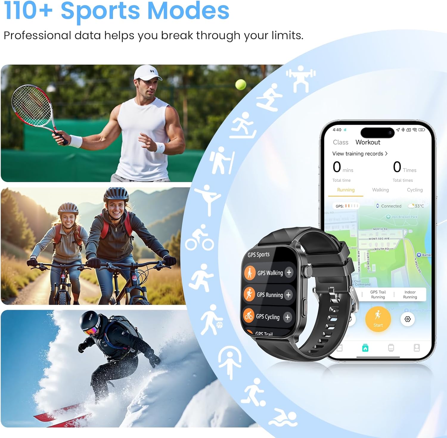 GPS Smart Watch 2.01 HD Calls 110 Sport Modes