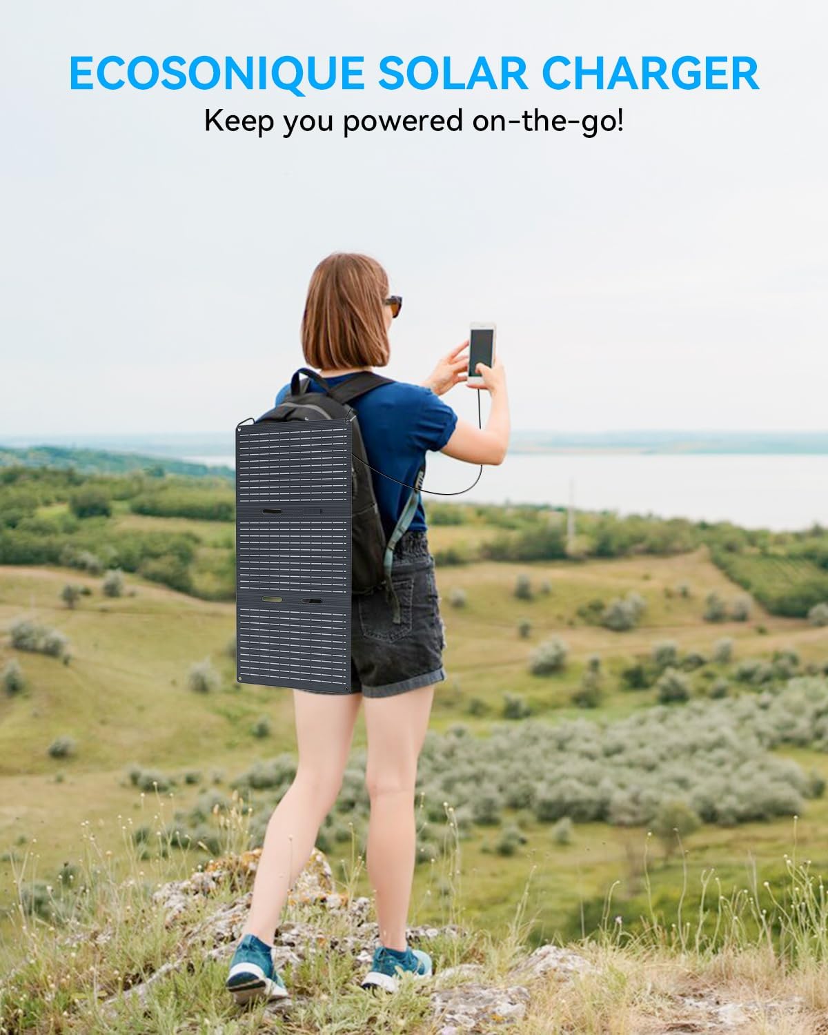 30W Foldable Solar Charger USB C USB A Camping Backpack