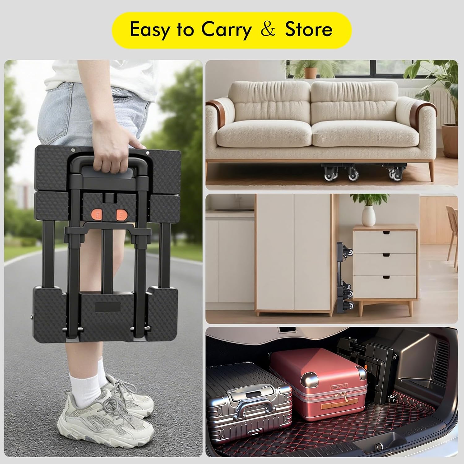 Lightweight Folding Hand Truck 6 Wheel Dolly Cart Brake