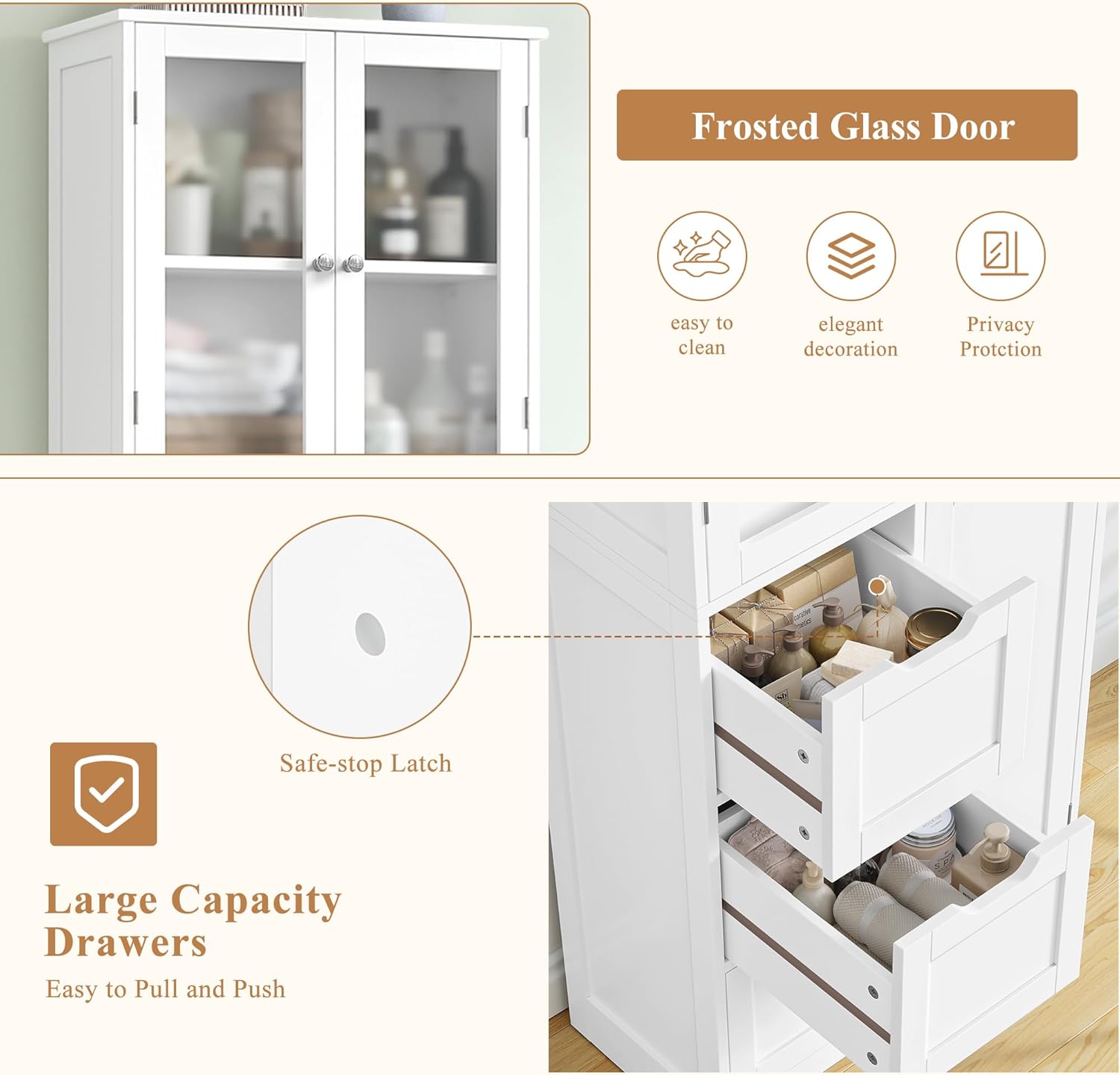 Tall Storage Cabinet White 3 Door 3 Drawer Shelf Unit