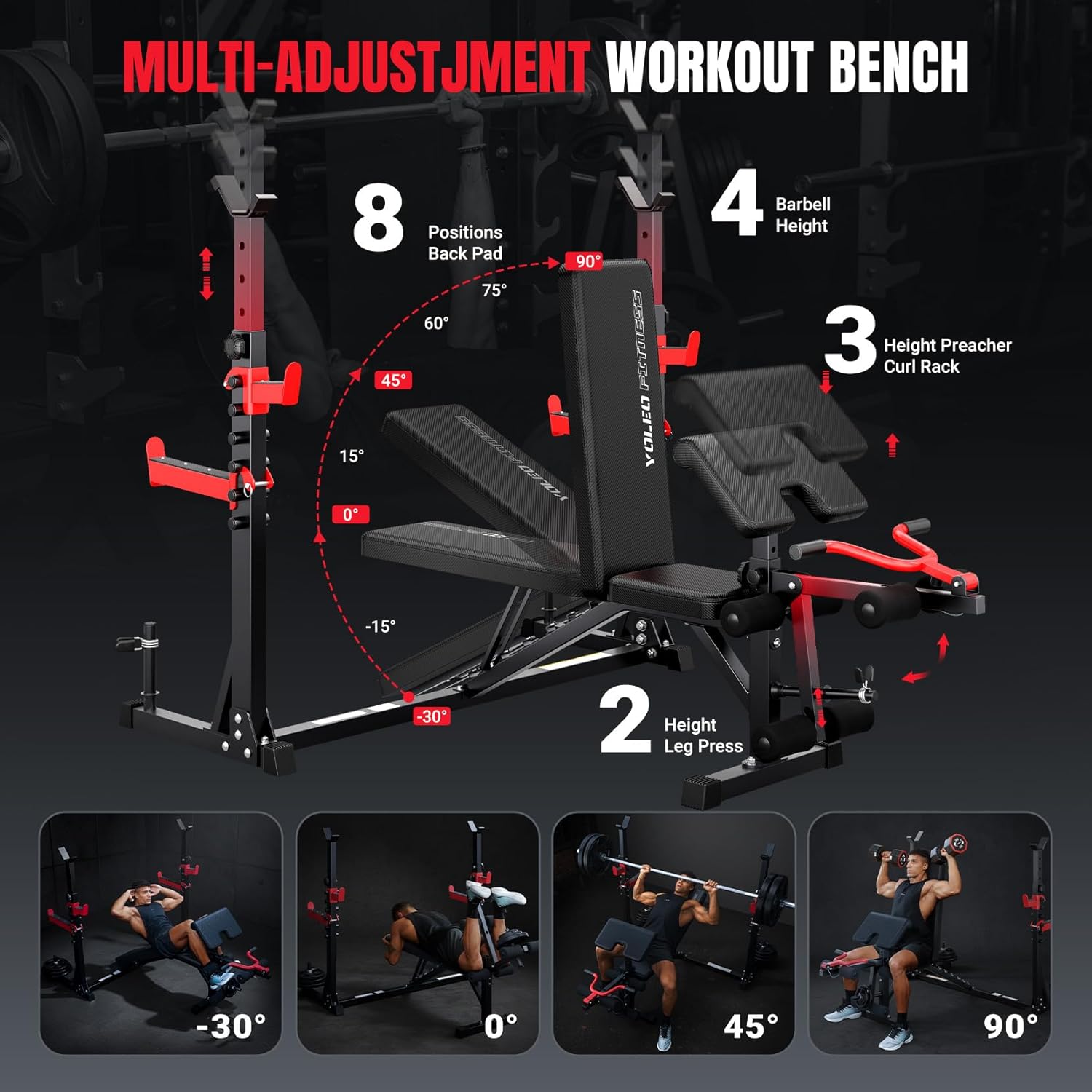 10 In 1 Adjustable Weight Bench Squat Rack Leg Press Home Gym