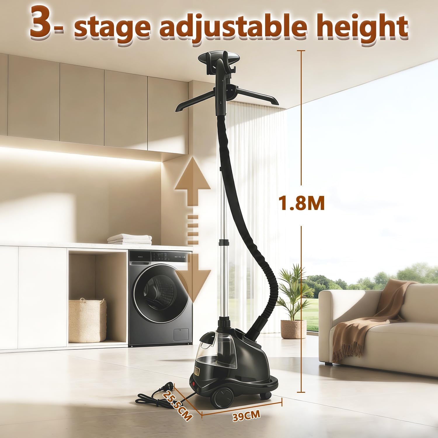 Upright Garment Steamer 2000W 2.4L Tank 90min Steam Wheels