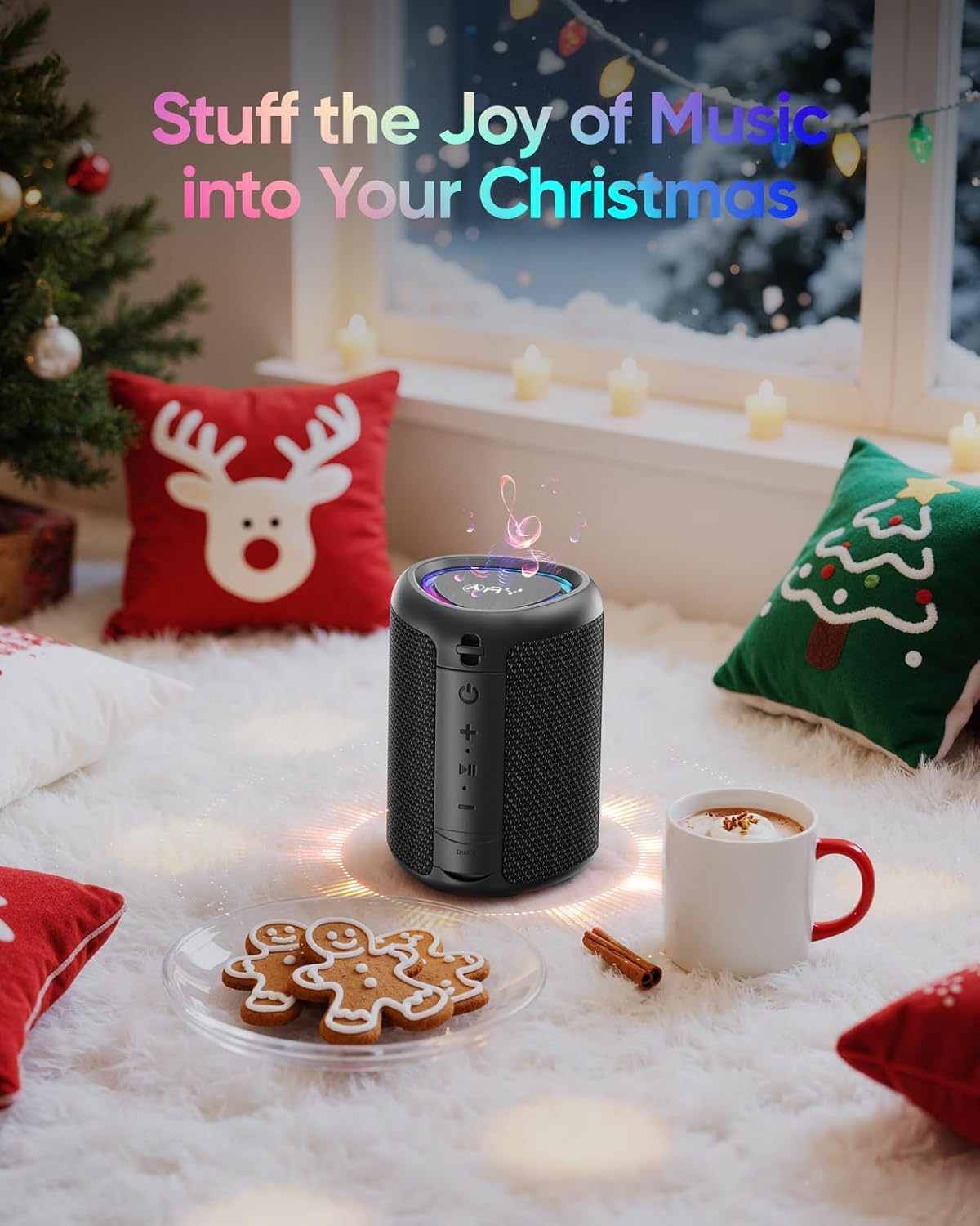 Portable Bluetooth Speaker 15W Waterproof LED Lights 15H Play