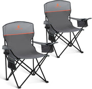 Camping Chairs 2 Pack Cooler Bag Cup Holder Grey