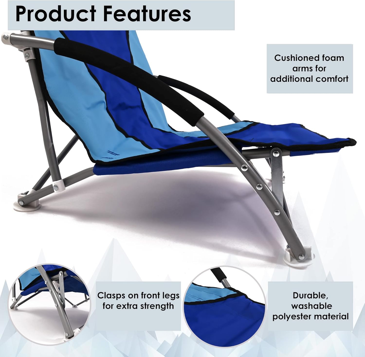 Set of 2 Low Folding Beach Chairs Blue