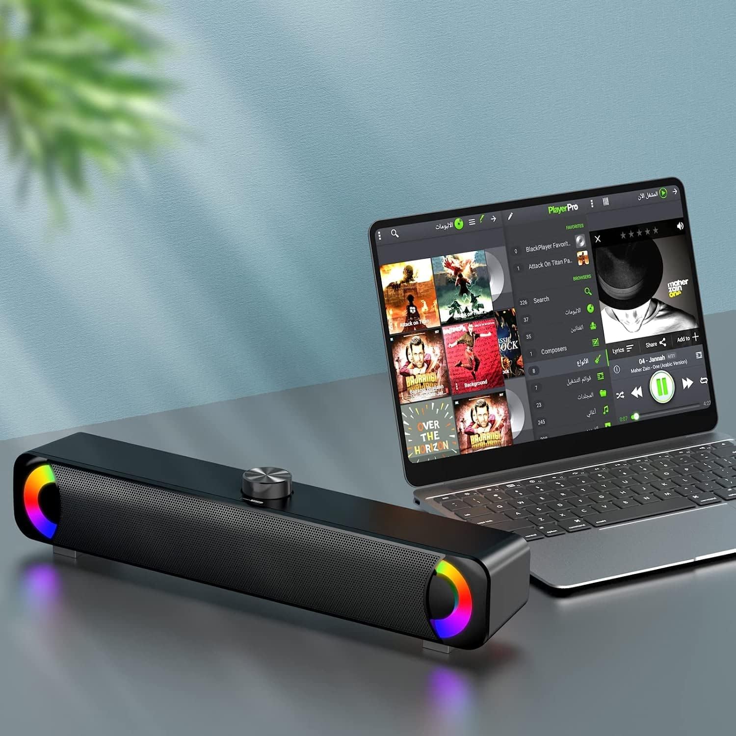 USB RGB PC Soundbar Speakers Stereo Desktop AUX Laptop Speaker
