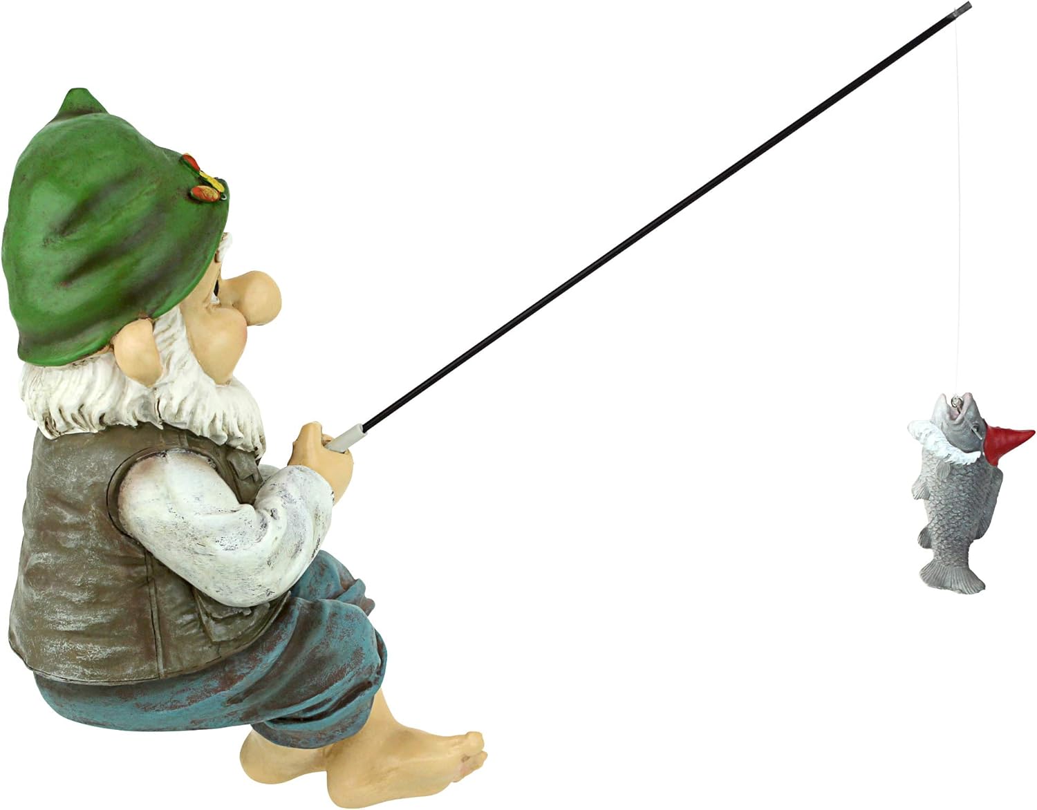 Fishing Garden Gnome Sitter 24cm Resin Outdoor Lawn Decor