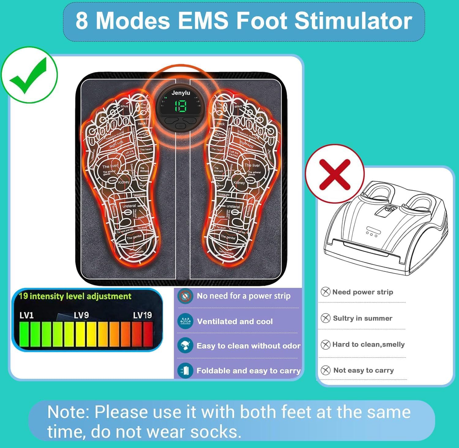 EMS Foot Massager Pad TENS Muscle Stimulator Rechargeable