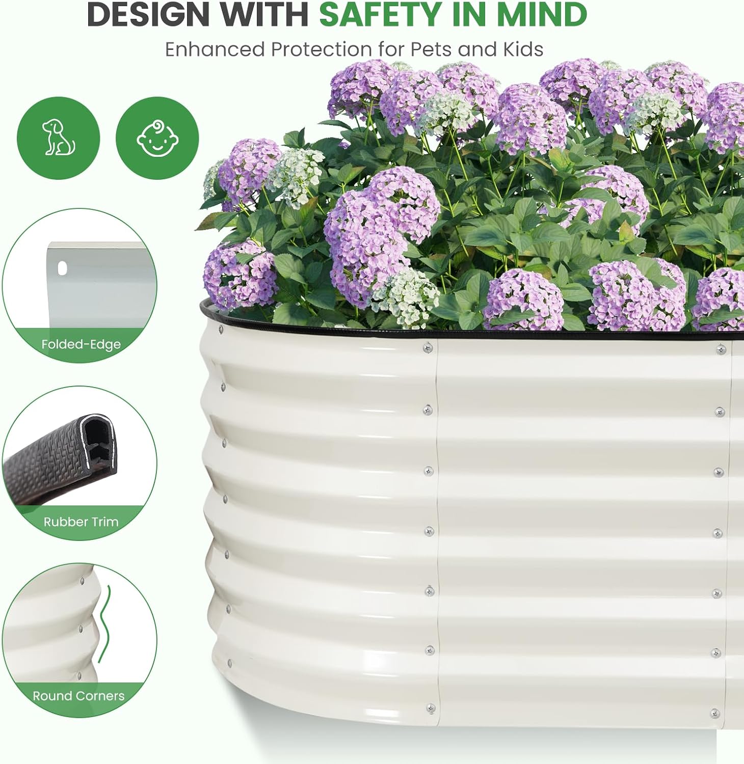 Large White Metal Raised Garden Bed Planter 180x60cm