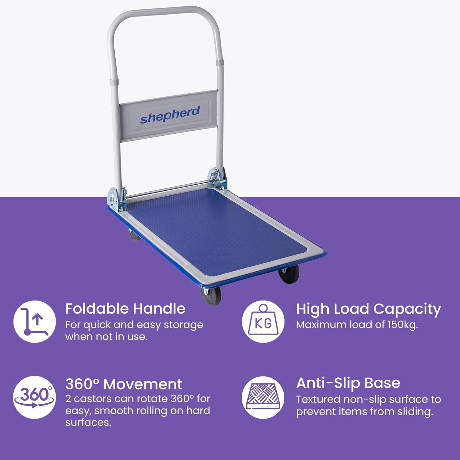 Heavy Duty Folding Platform Trolley 150KG Push Cart Blue