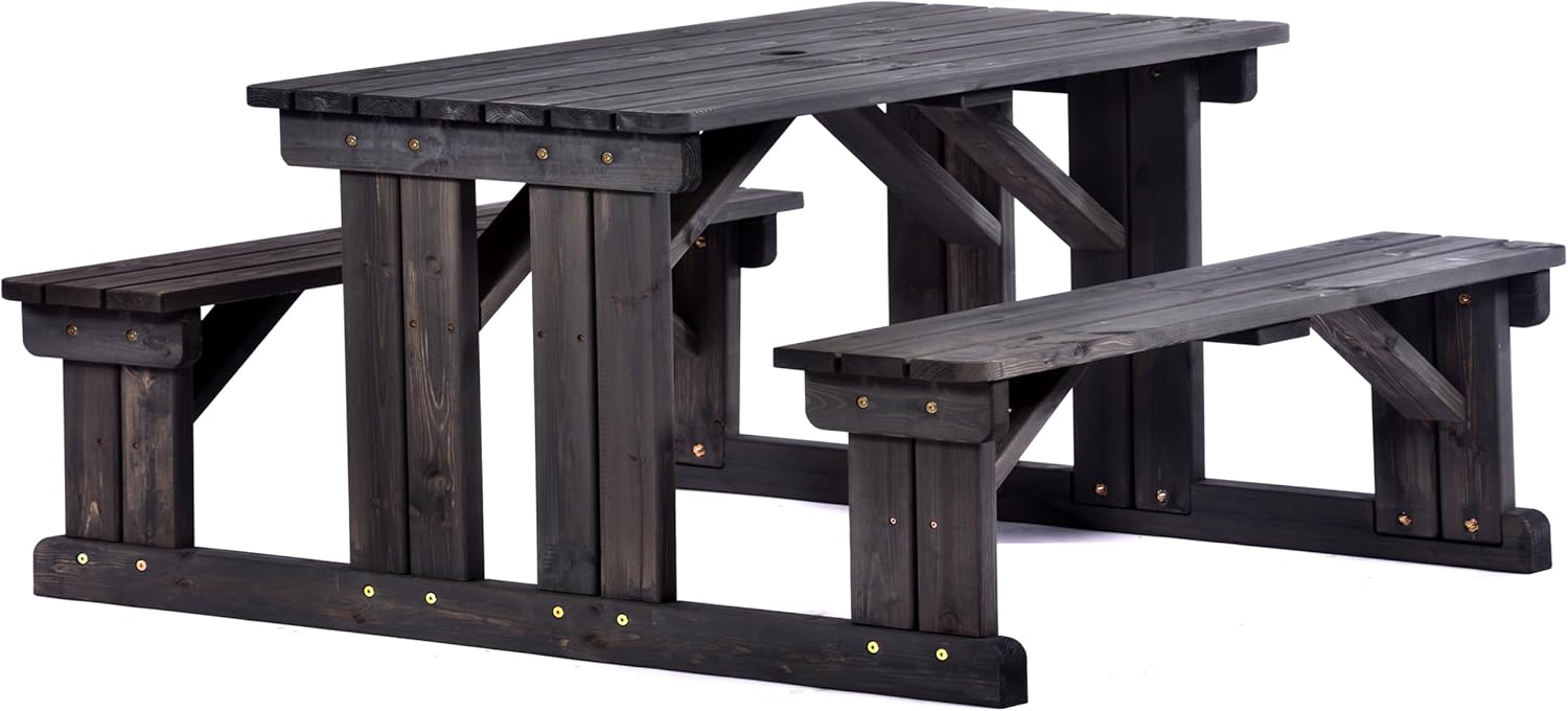 8 Seater Wooden Picnic Table Walk In Garden Bench Set w/Parasol Hole