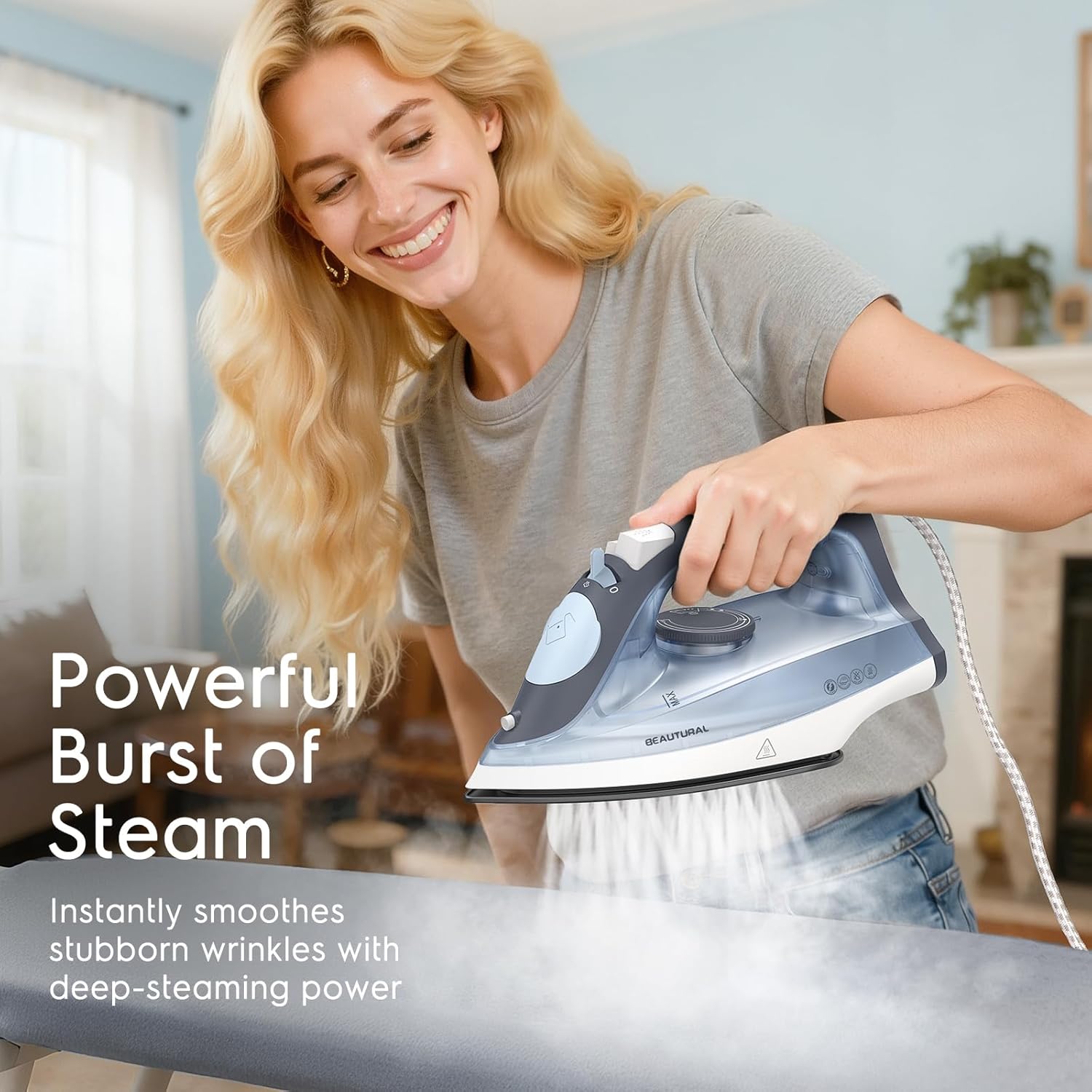 1740W Steam Iron Non Stick Soleplate Burst Steam Spray Mist