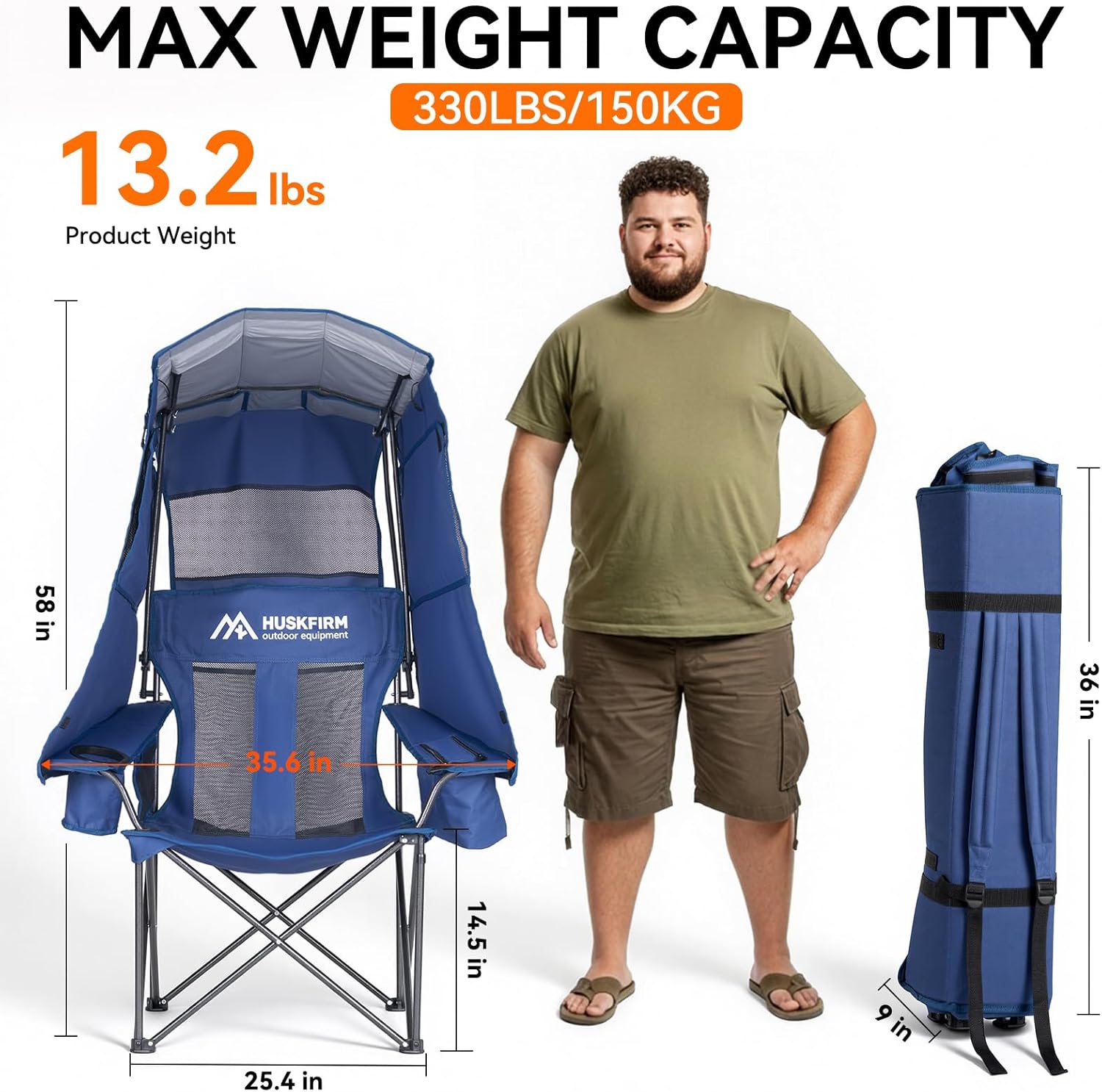 Camping Chair with UPF 50 Plus Canopy Shade Blue