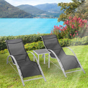 3 Piece Garden Sun Lounger Set Recliners Side Table Black