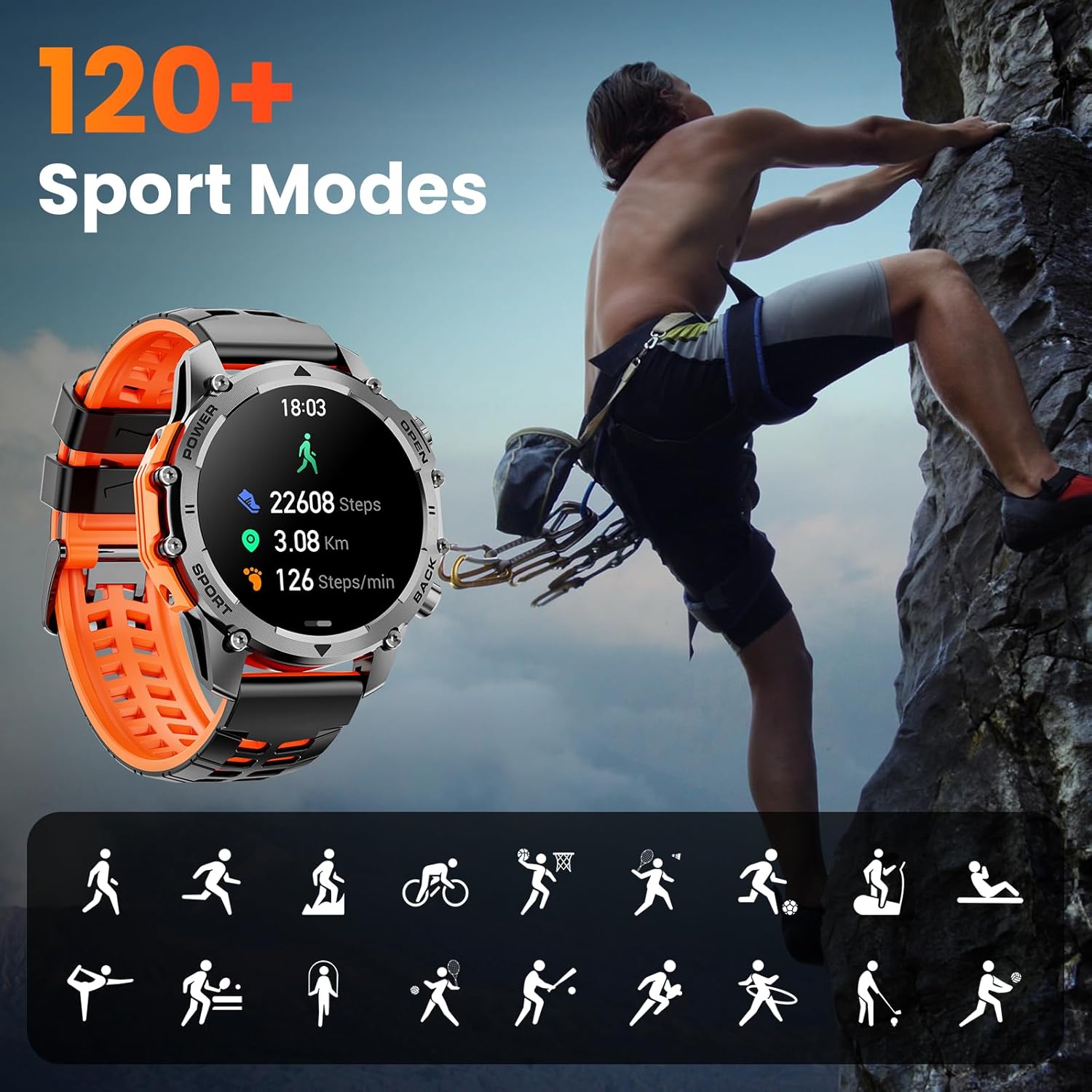 Military Smart Watch 120 Sports LED Flash 500mAh
