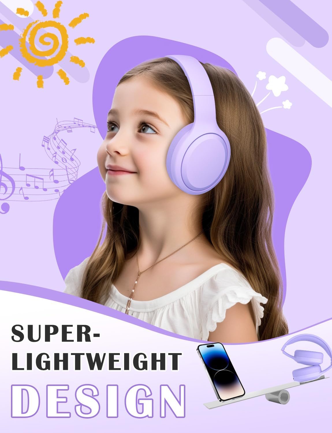Kids Bluetooth Over Ear Headphones Foldable With Mic TF Card