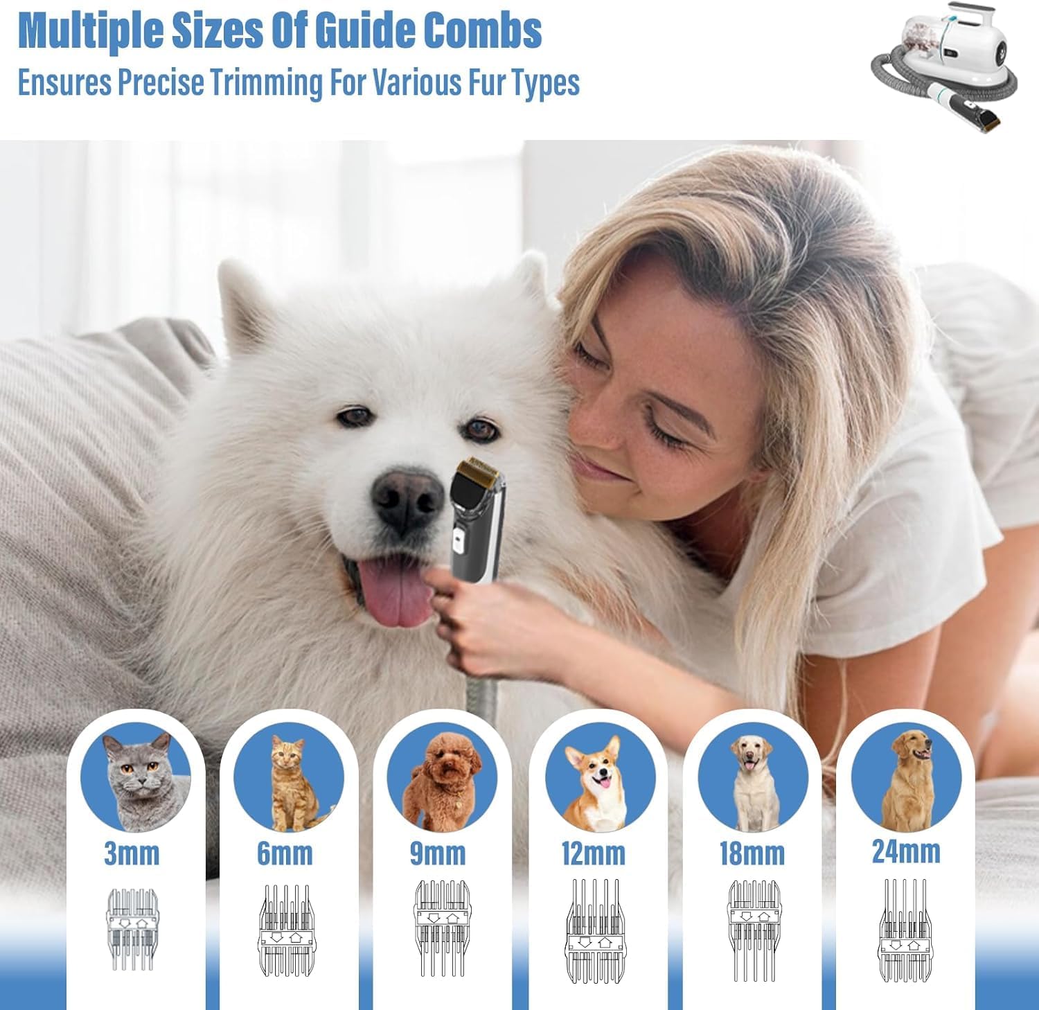 Dog Grooming Vacuum Kit 15kPa 1.5L 7 Tool Clippers