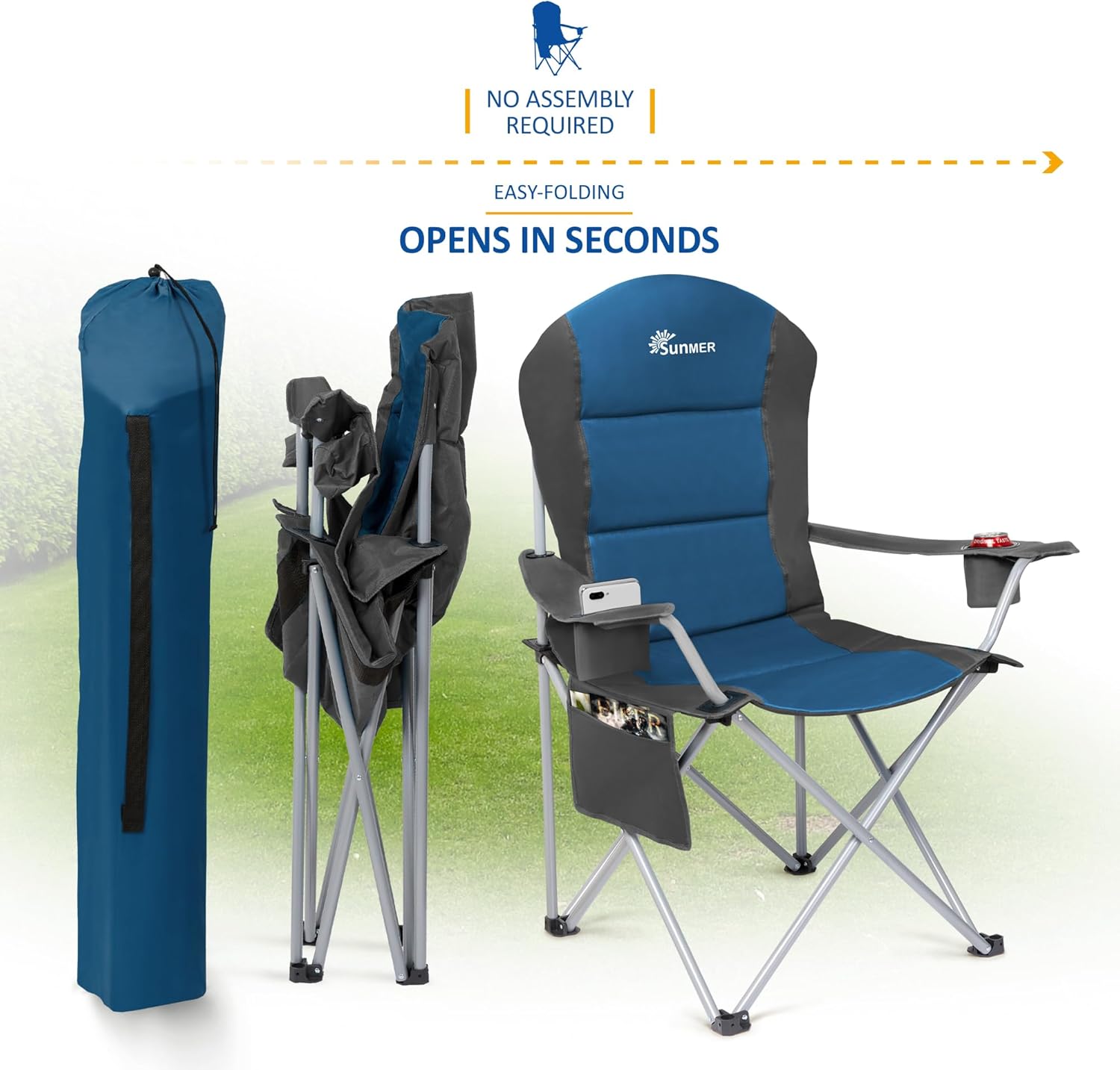 Padded Camping Chairs 2 Pack Deluxe Folding Chairs Blue