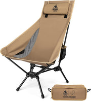 High Back Camping Chair with Pillow 150kg Brown