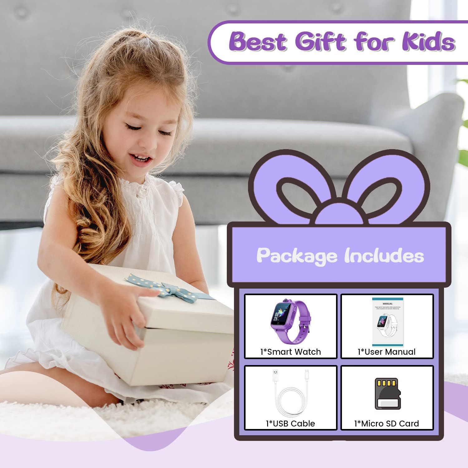 Kids Purple Smart Watch Camera Games Music Toy