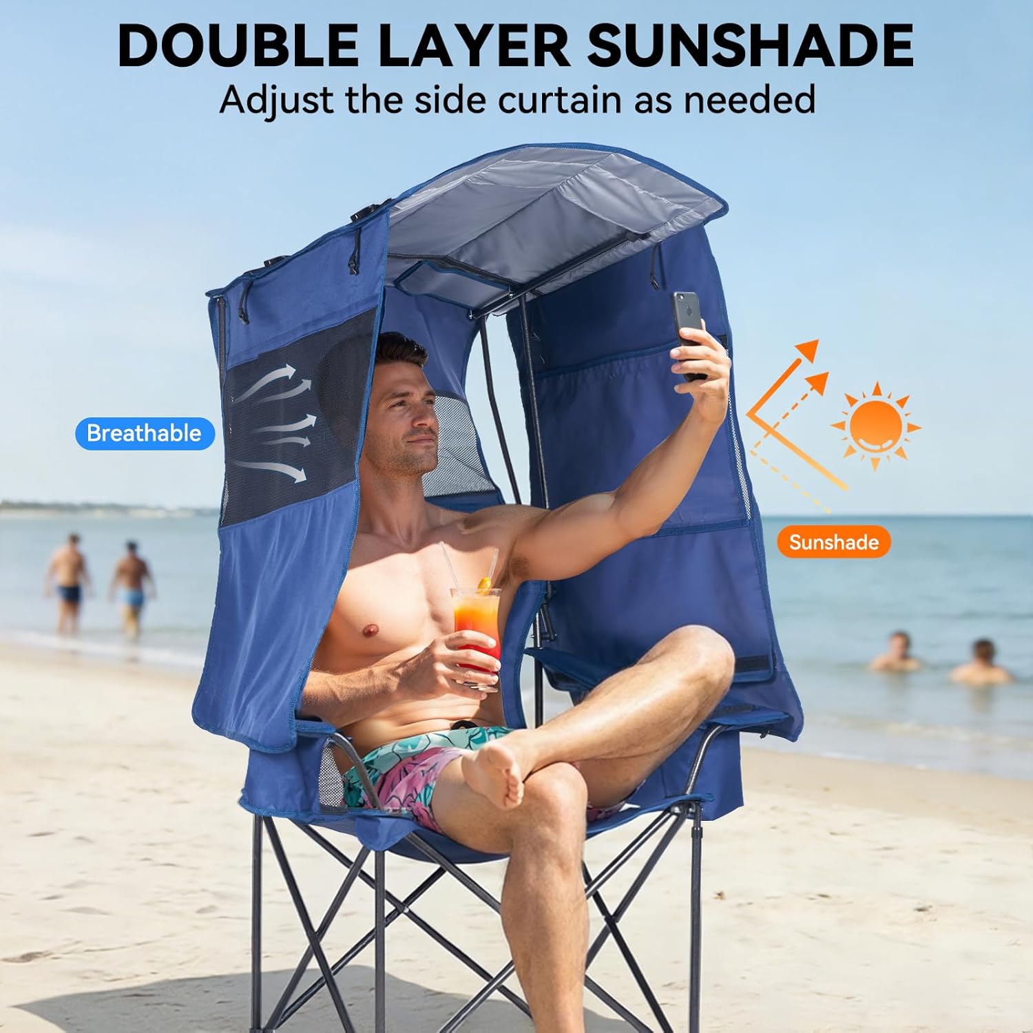 Camping Chair with UPF 50 Plus Canopy Shade Blue