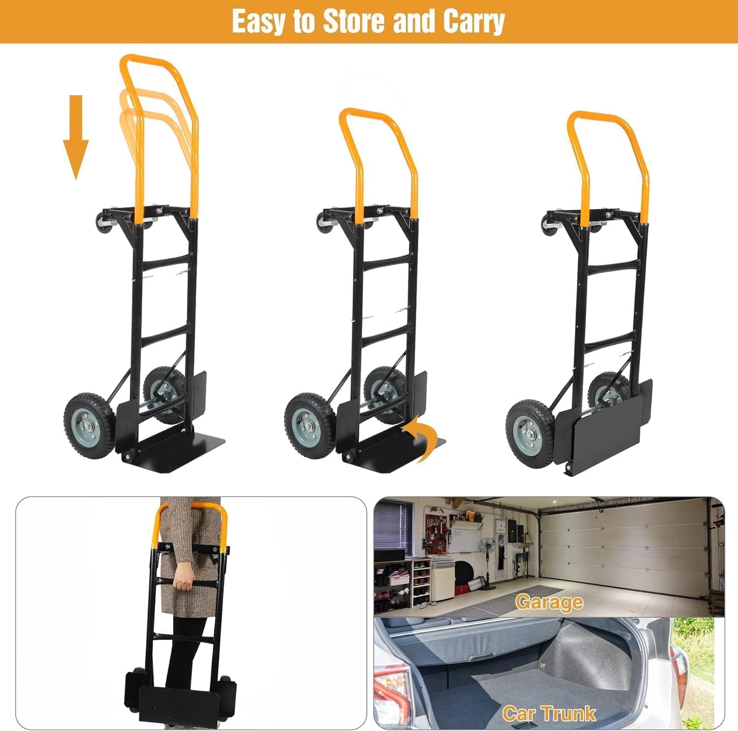 2 In 1 Convertible Hand Truck Dolly 150KG Yellow