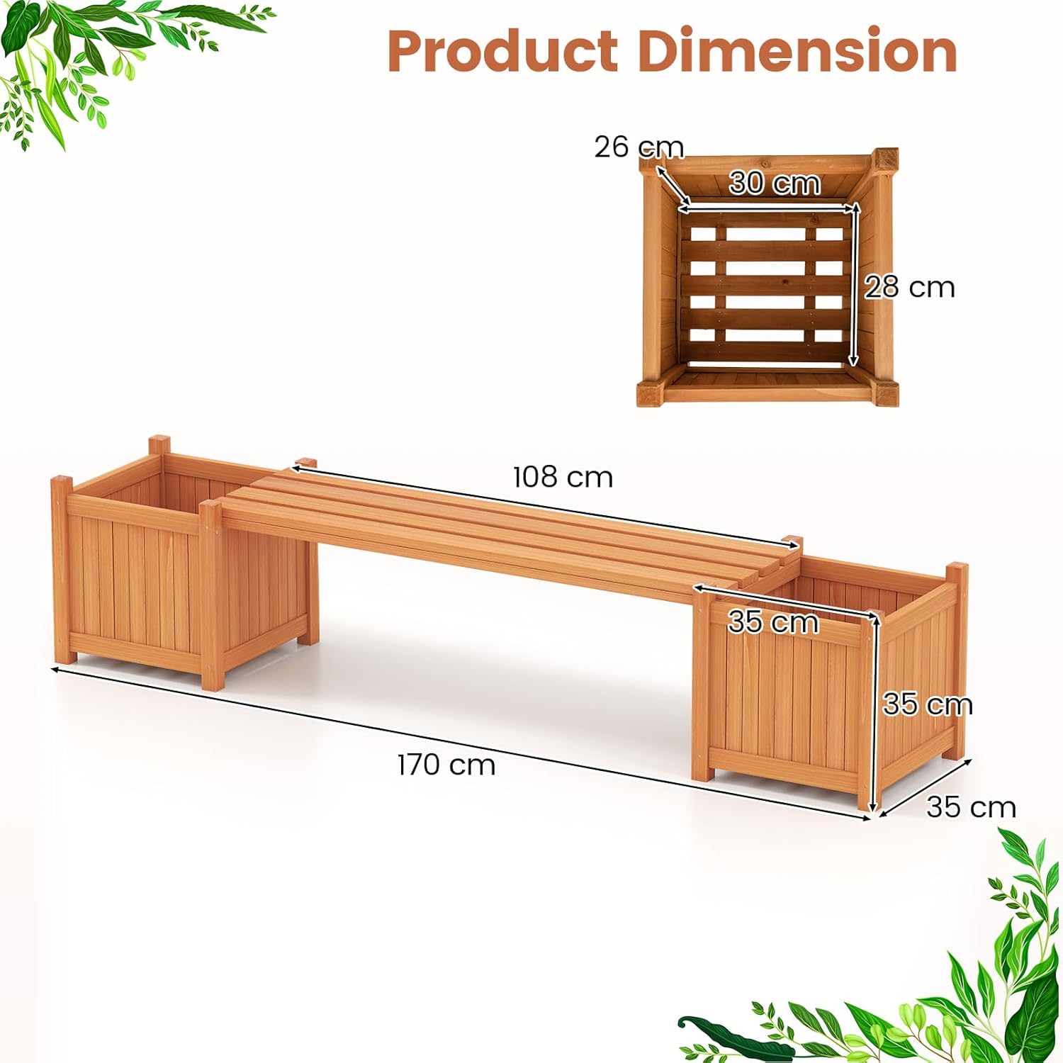 Garden Planter with Bench 170cm Wooden Raised Bed Seat Box