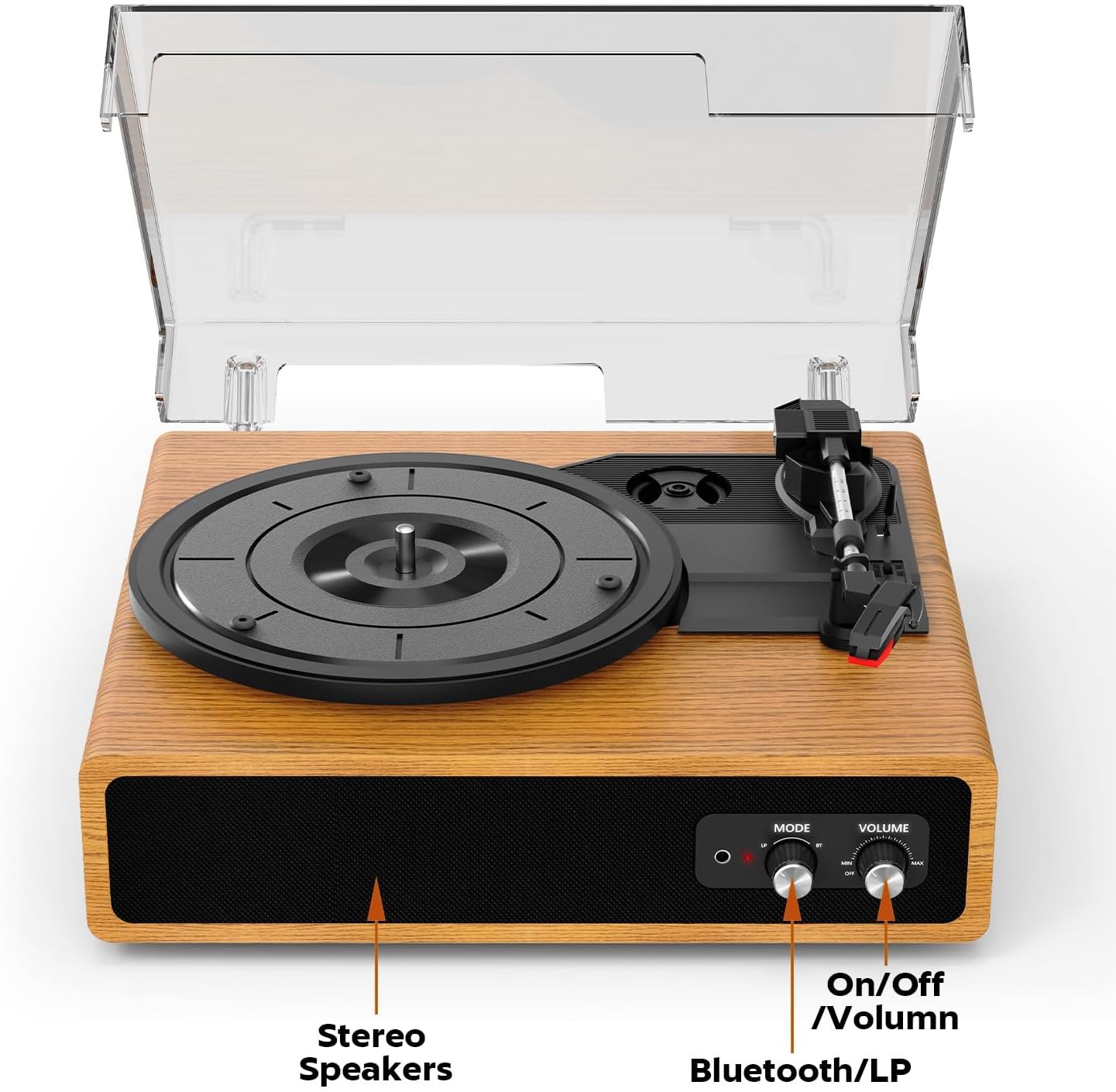 3-Speed Belt-Drive Vinyl Record Player with Bluetooth & Built-In Speakers