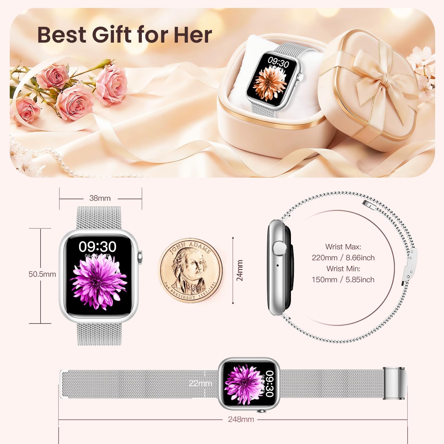 Women Smart Watch Fitness Tracker Call Heart Rate 3 Straps