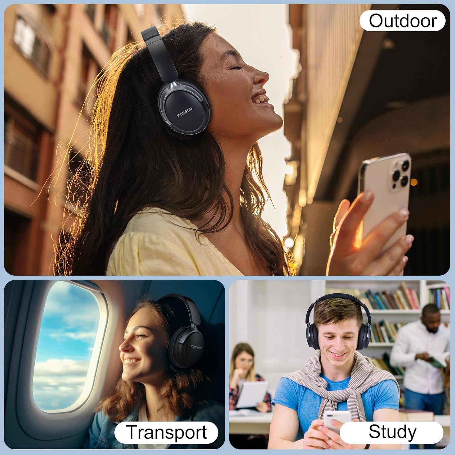 Wireless Over Ear Bluetooth Headphones 6 EQ Deep Bass 50H Battery