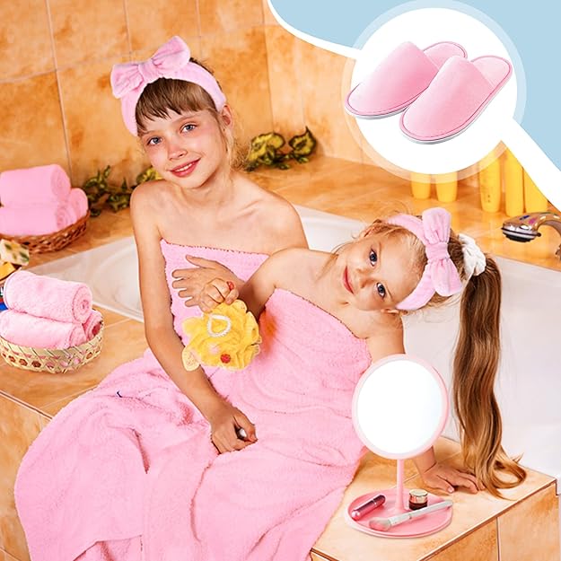 Kids Spa Party Supplies Set 24PCS Slippers Towels Headbands