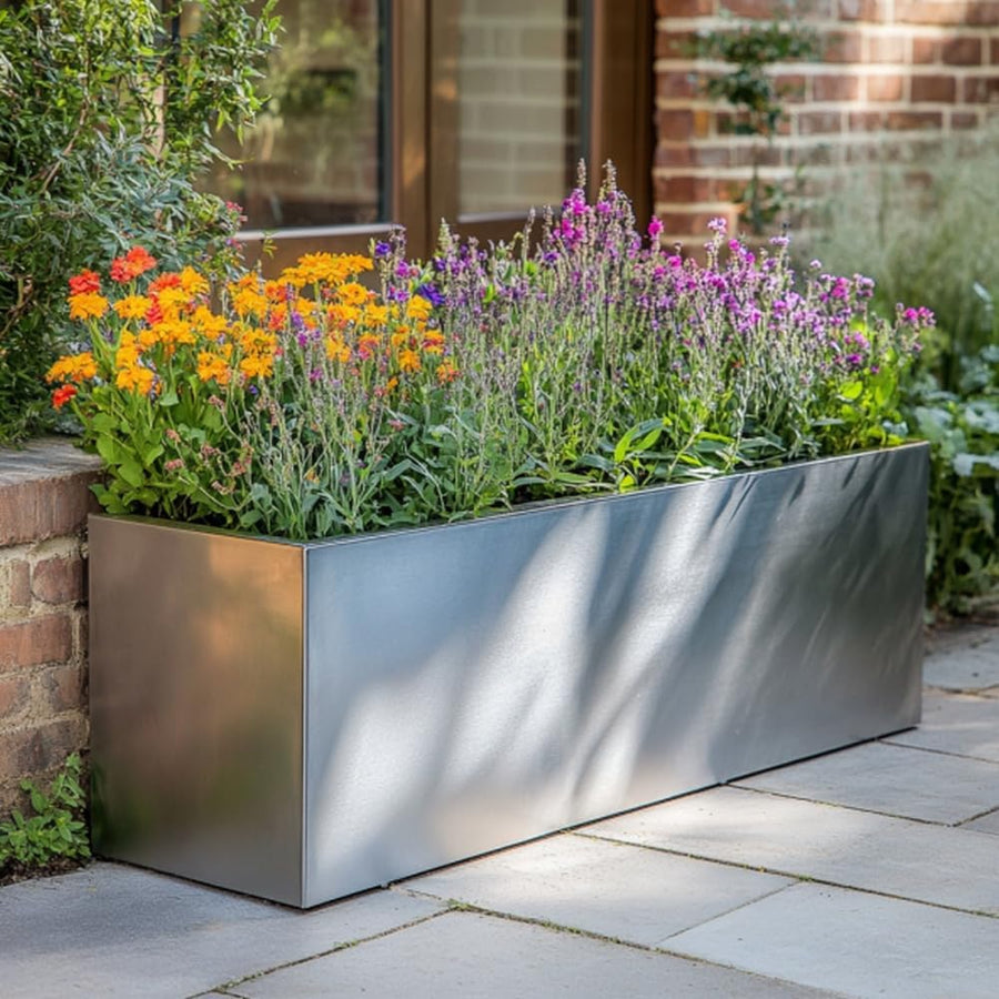 Galvanised Metal Trough Planter Silver Rustproof Garden Box 75cm