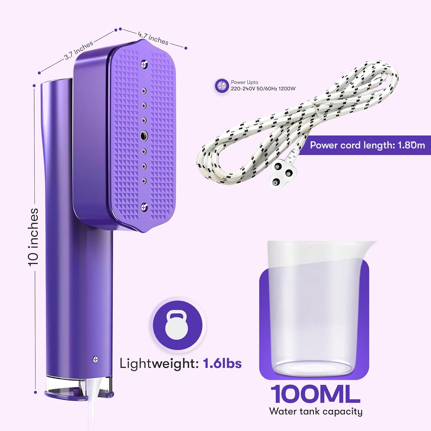 Travel Garment Steamer Dual Voltage 1200W 20s Heat Portable