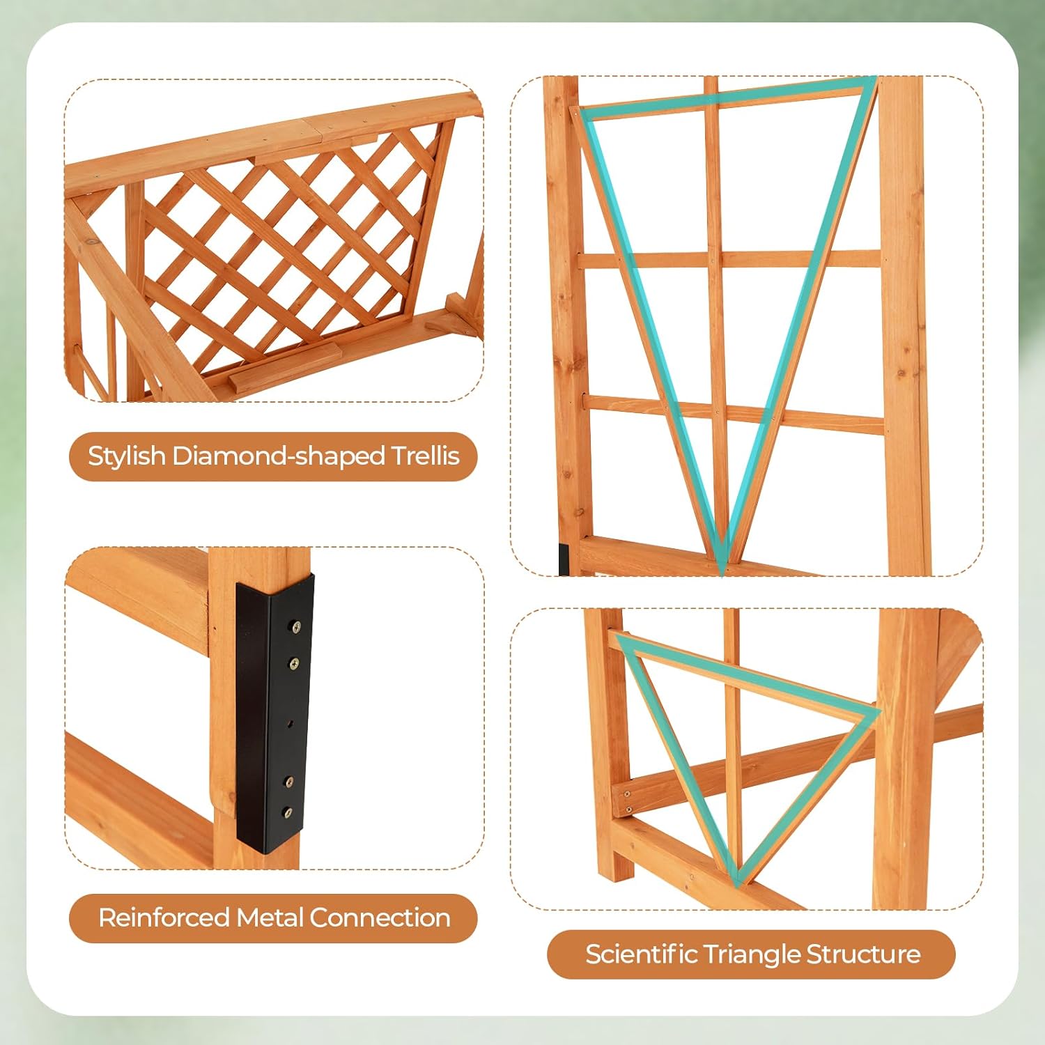 Wooden Garden Arch with Bench 2 Seater Trellis Pergola Seat