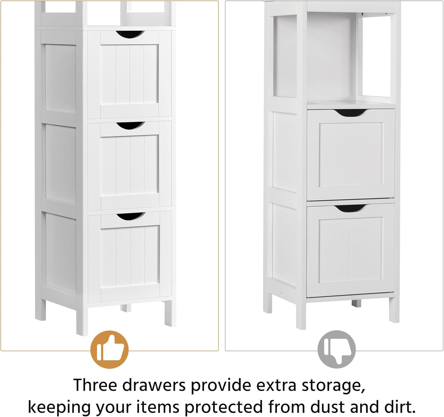 Tall Slim Bathroom Cabinet White 3 Drawers 2 Shelves Unit