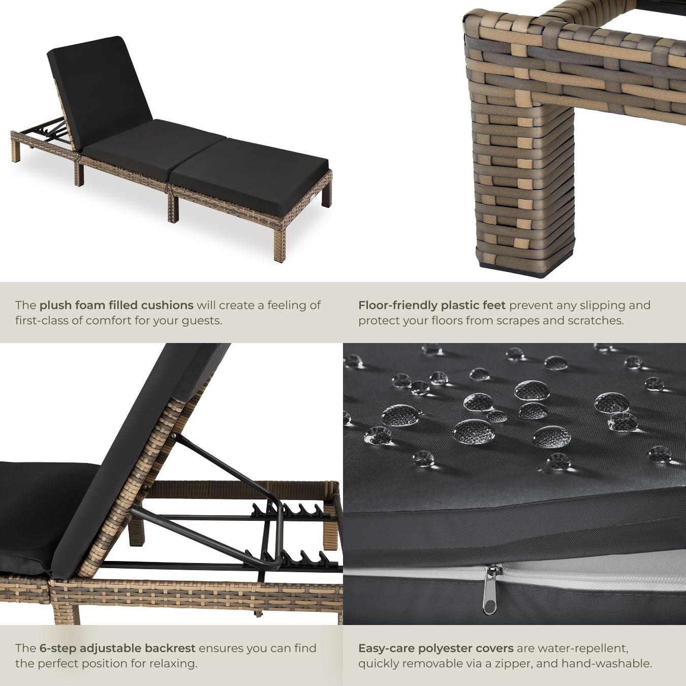 Luxury Rattan Sun Lounger 6 Position Cushion Natural