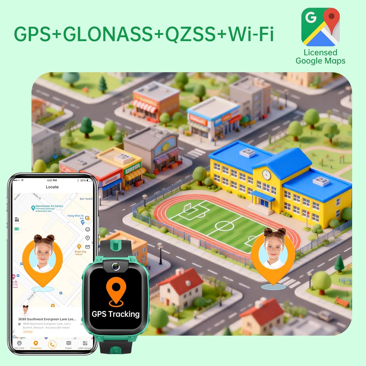 Kids Smart Watch Phone Video Call GPS Green