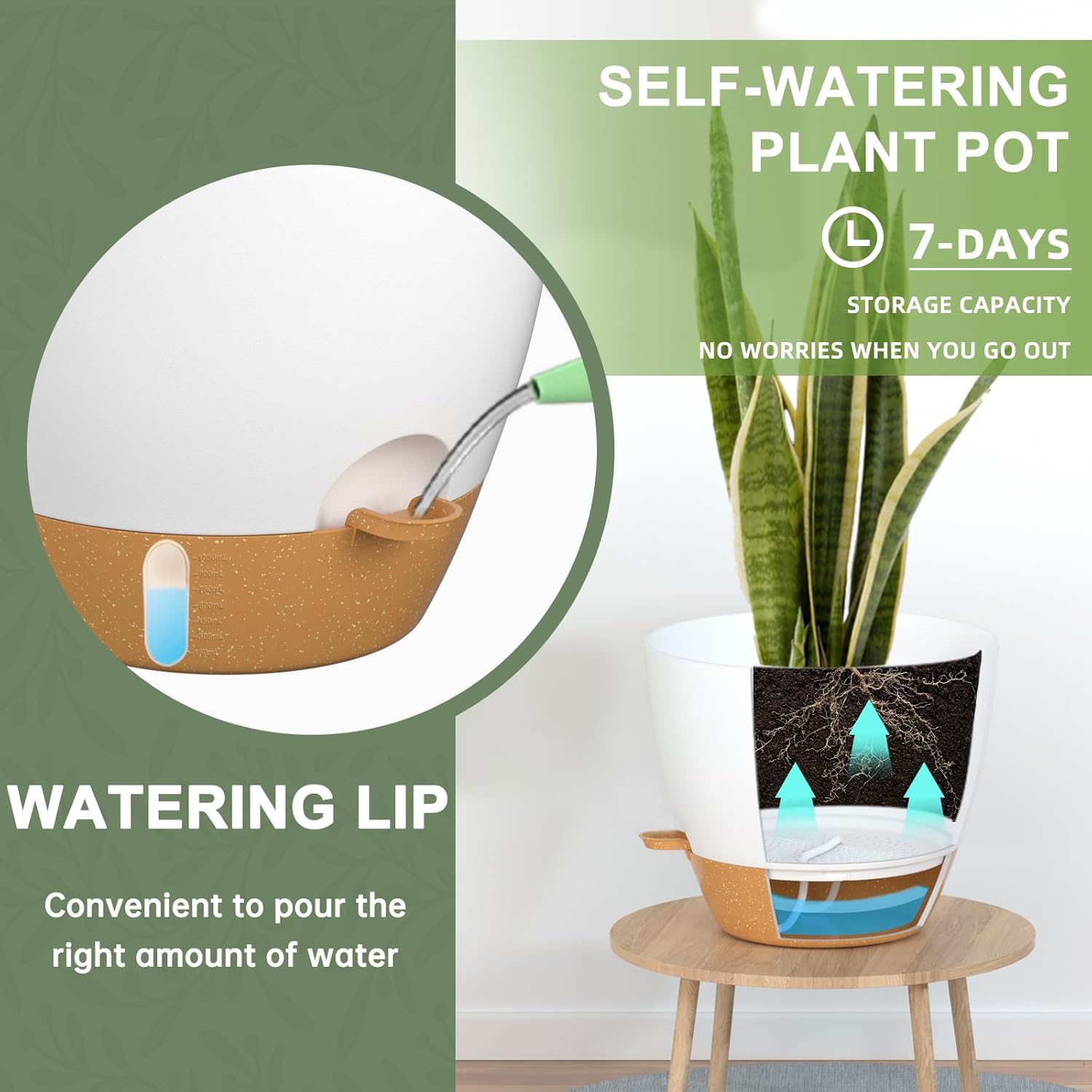 30cm Self Watering Plant Pots Set 2 White Planters Water Inlet