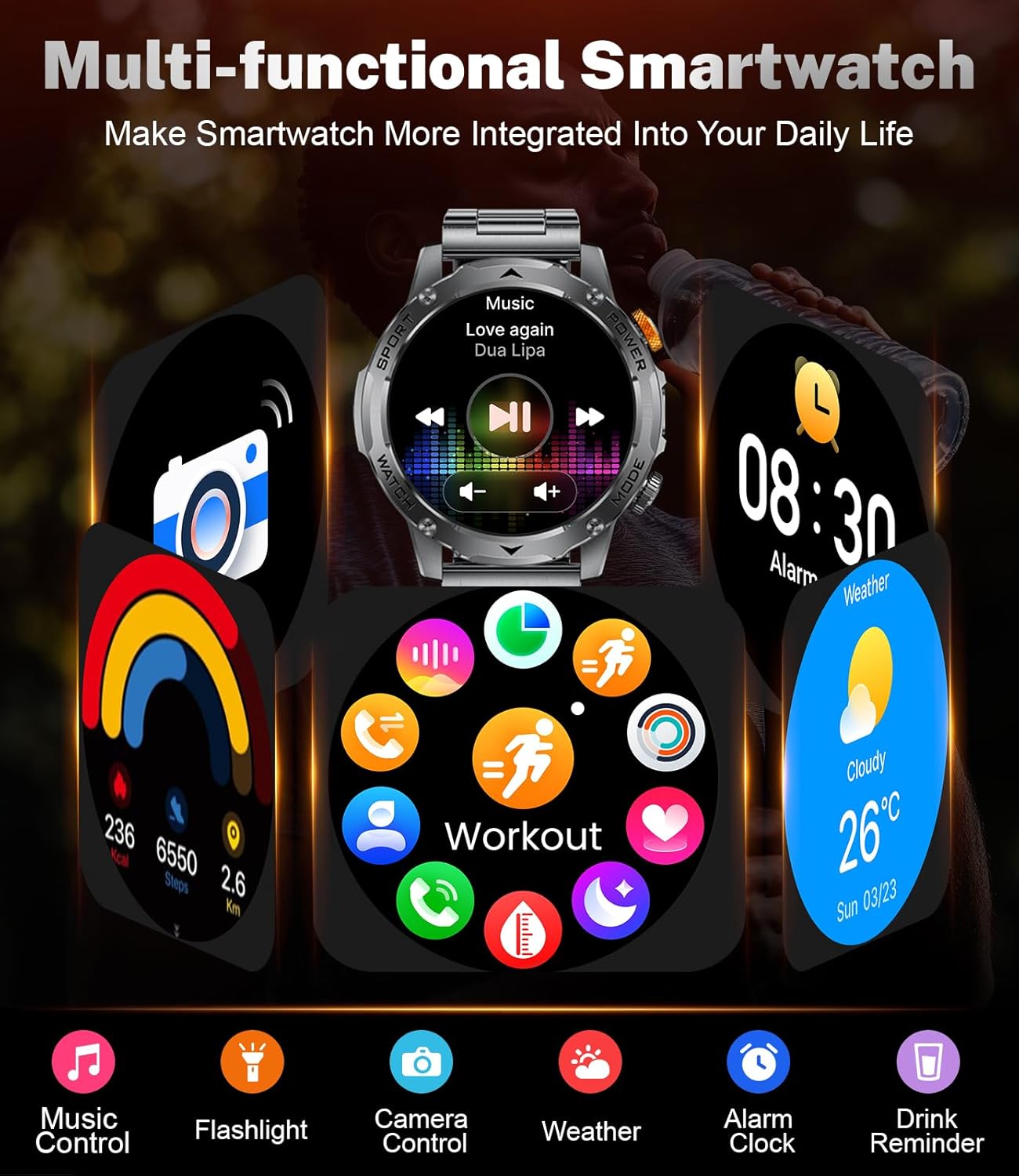 Mens Smart Watch 1000mAh LED Call 120 Sports