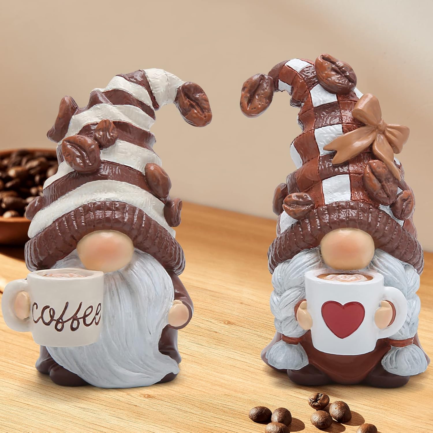 2Pcs Coffee Gnome Figurines Resin Swedish Tomte Decor