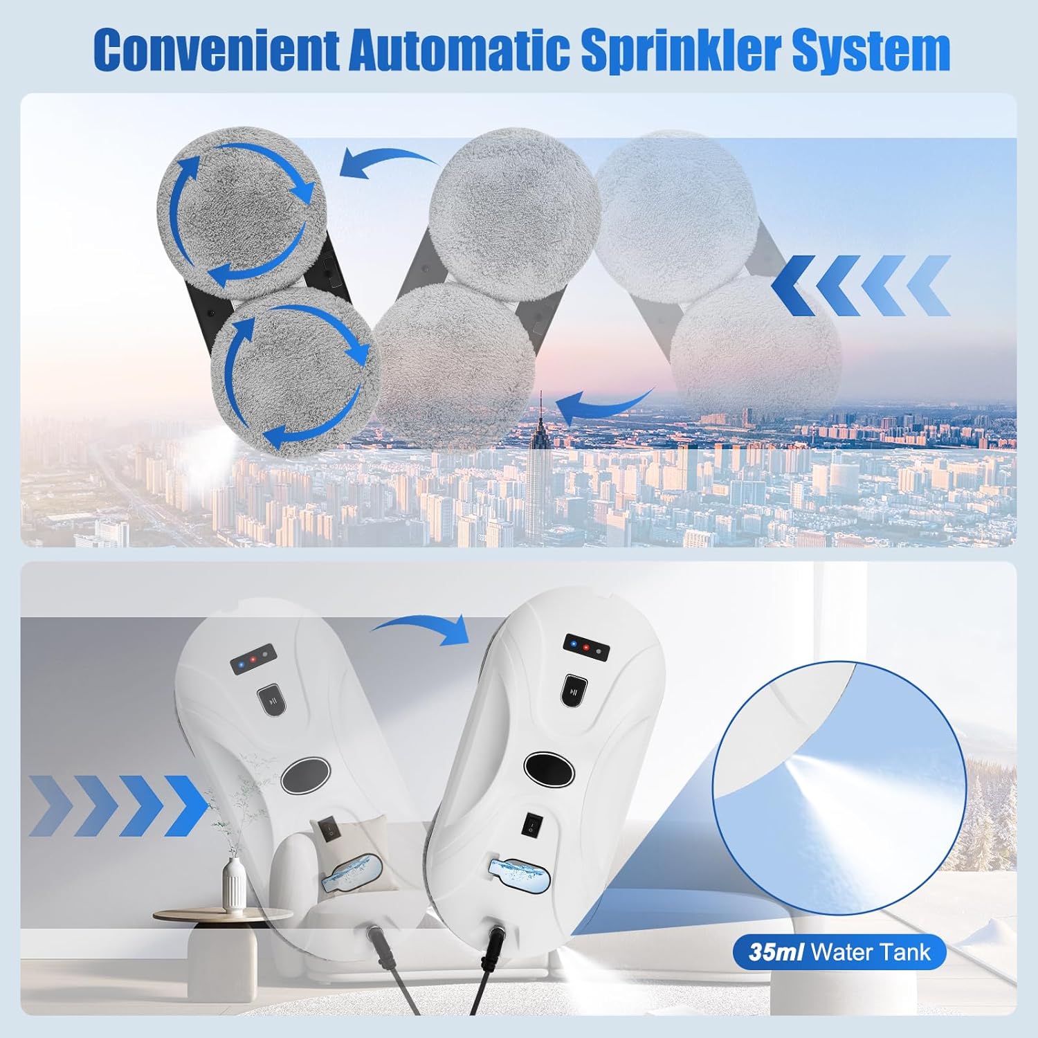 Robot Window Cleaner 5600Pa Smart Glass Cleaner Dual Spray Remote
