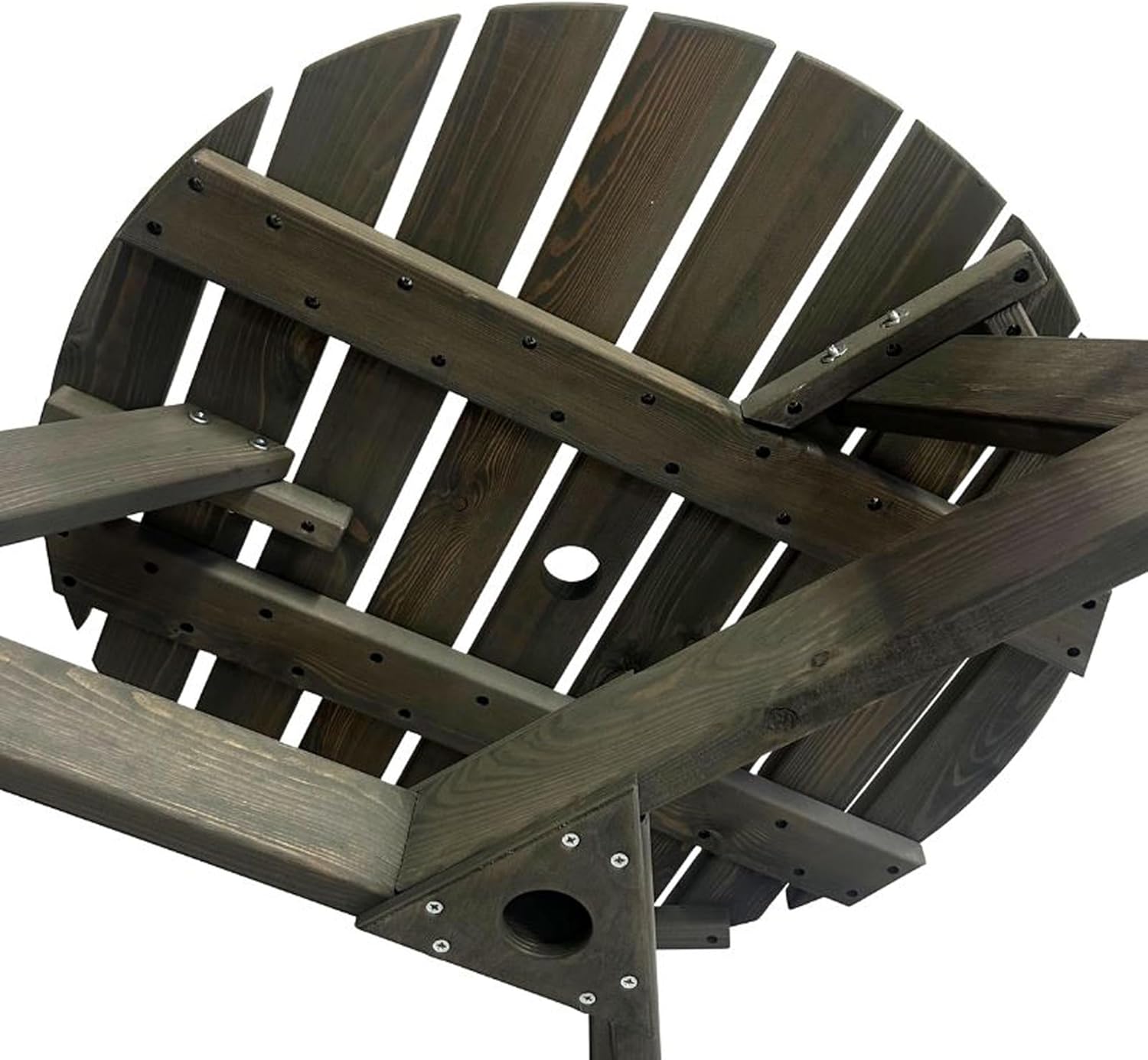 6 Seater Round Wooden Picnic Table with Benches Parasol Hole 170cm