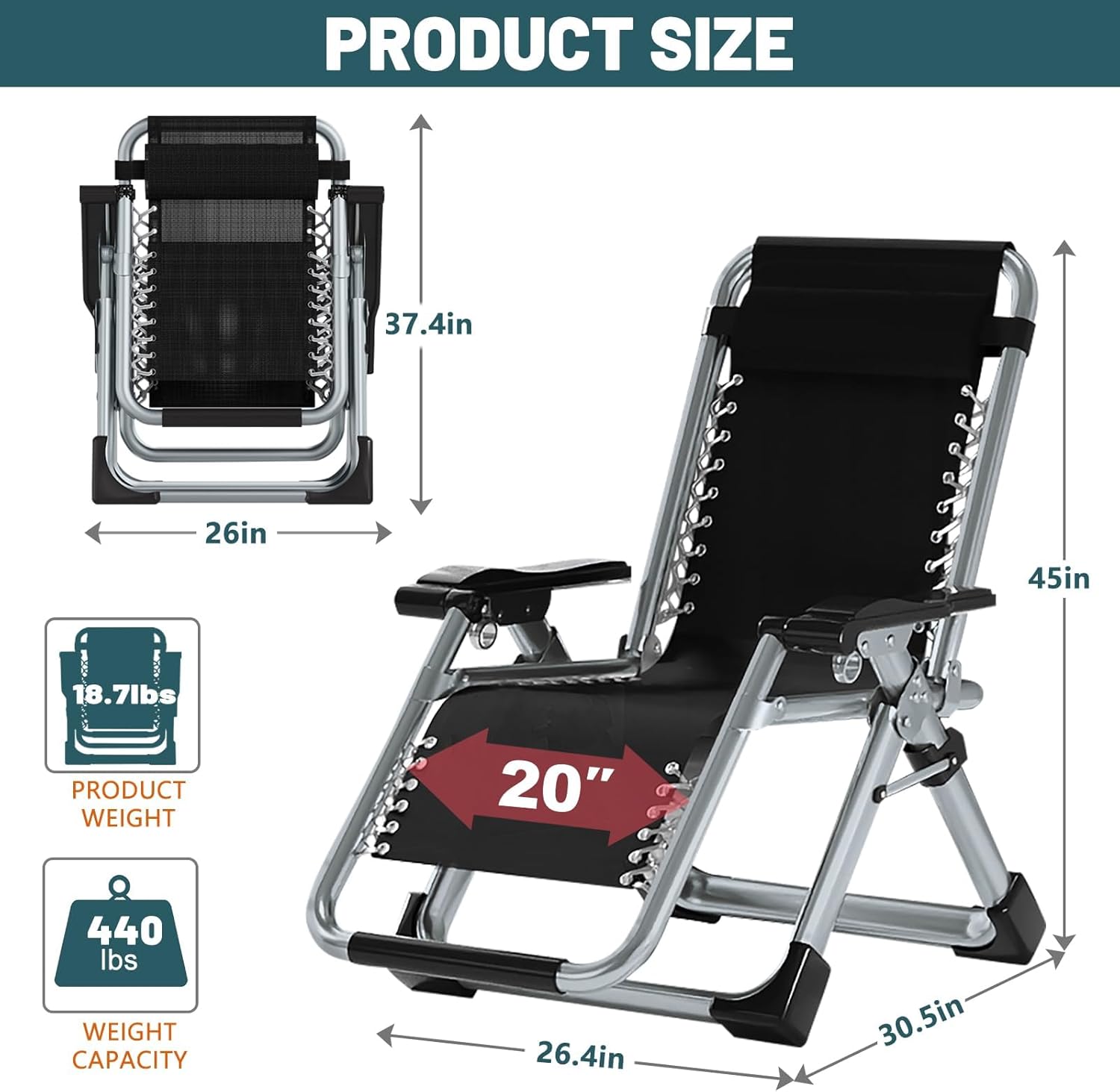 Zero Gravity Folding Sun Lounger Chair Grey 200KG