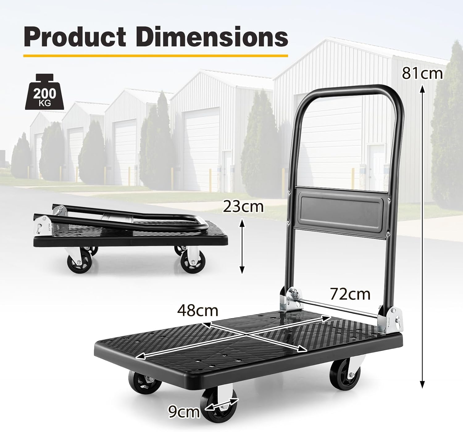 Folding Platform Trolley 200KG Flatbed Cart Black