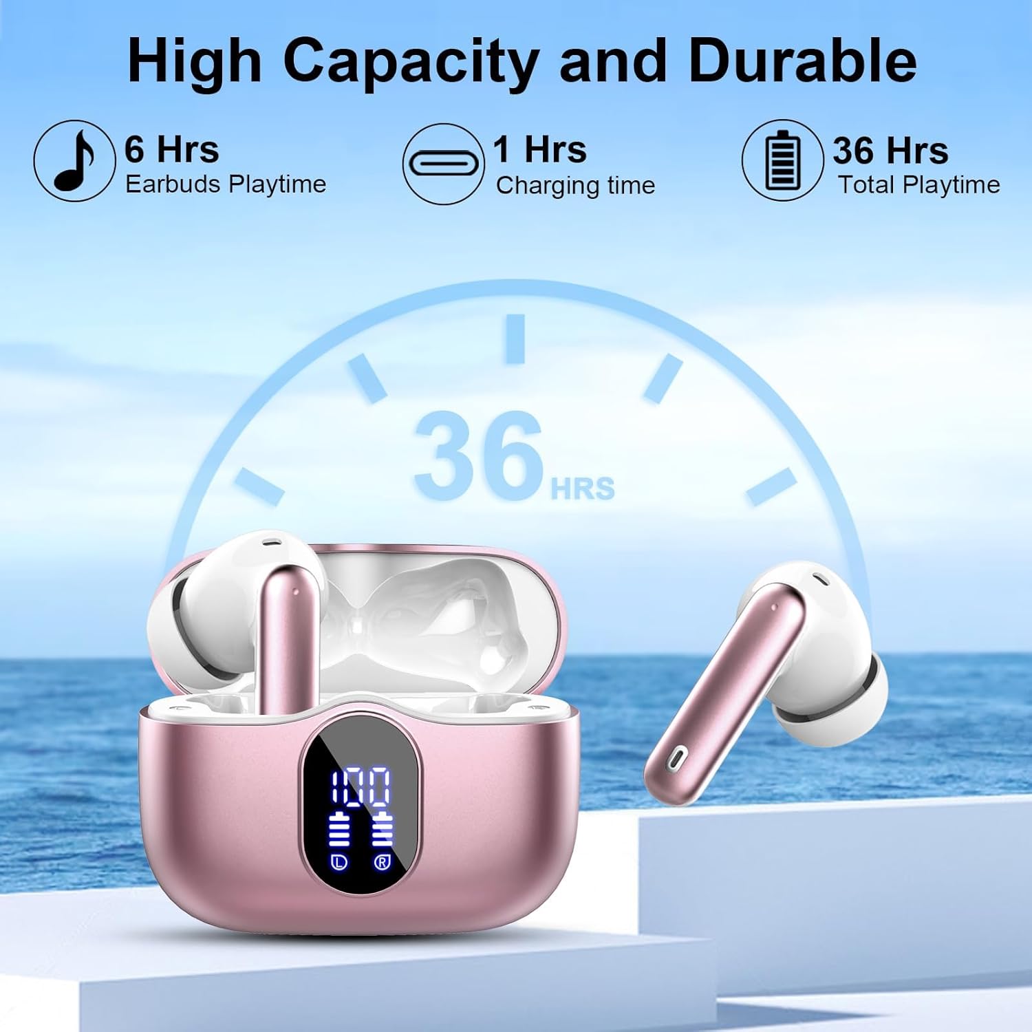 Mini Bluetooth 5.4 Wireless Earbuds ENC Mic 3D Bass 36H LED