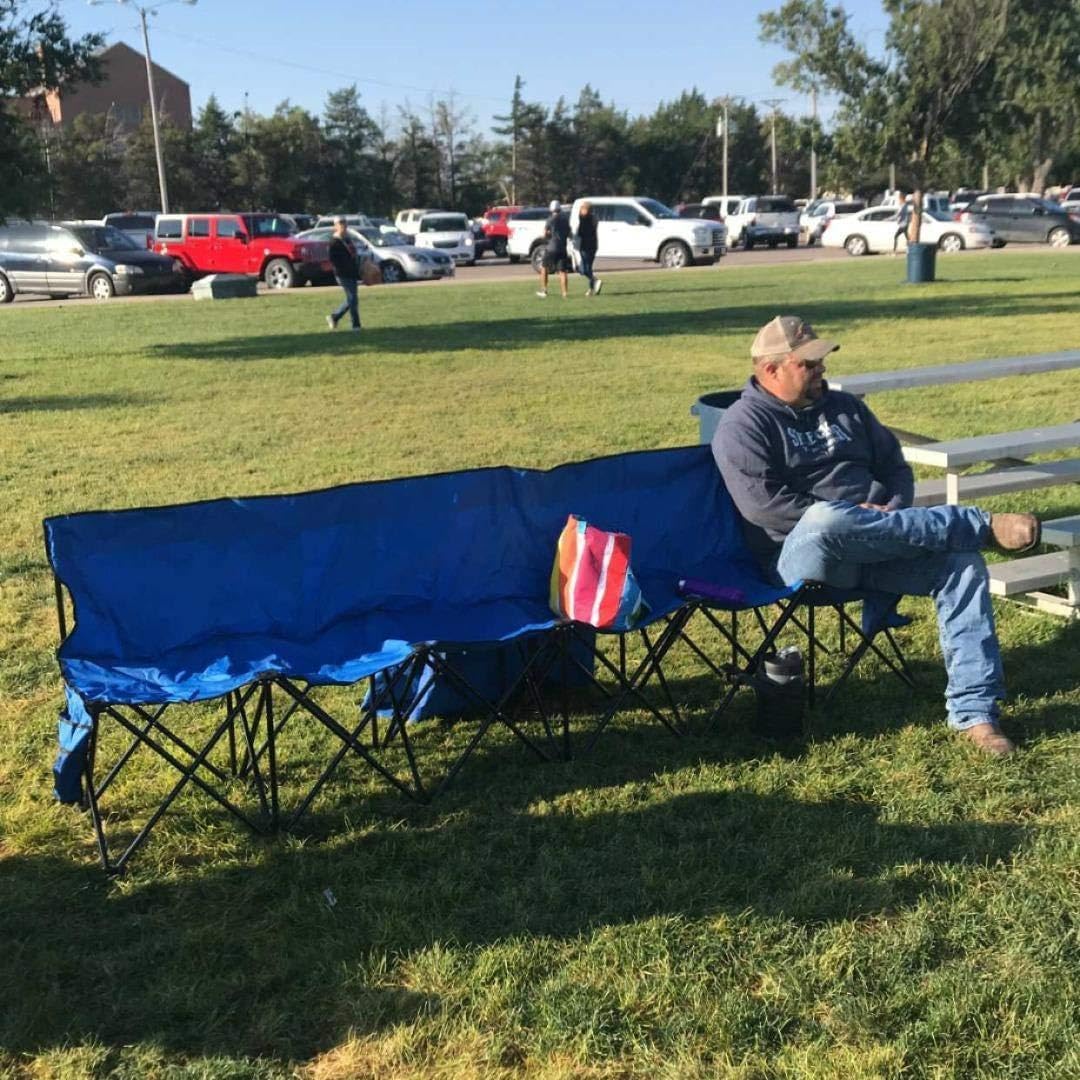 6 Seat Folding Sport Bench Portable Camping Chair Blue