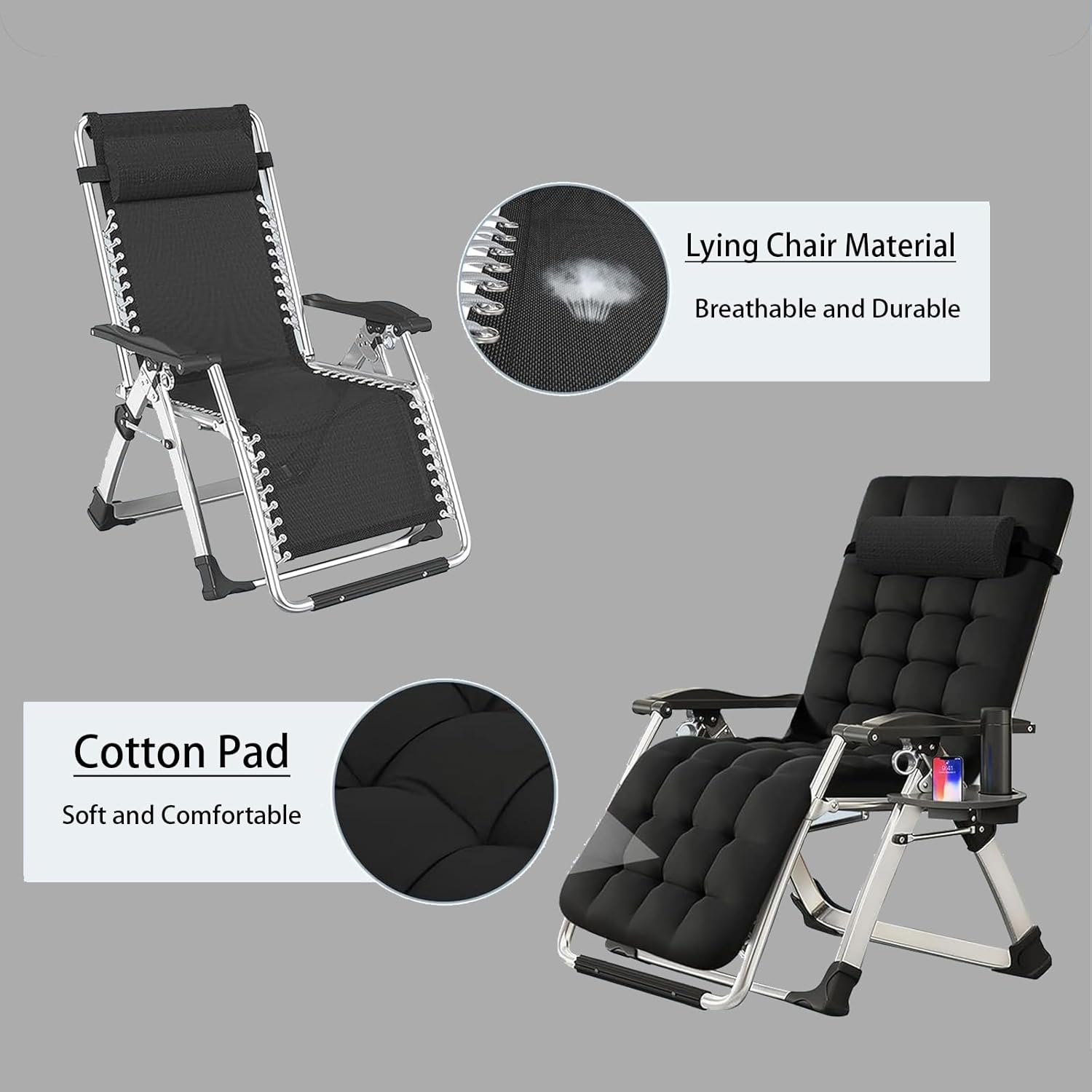 Zero Gravity Reclining Chair Folding Sun Lounger Black 200KG