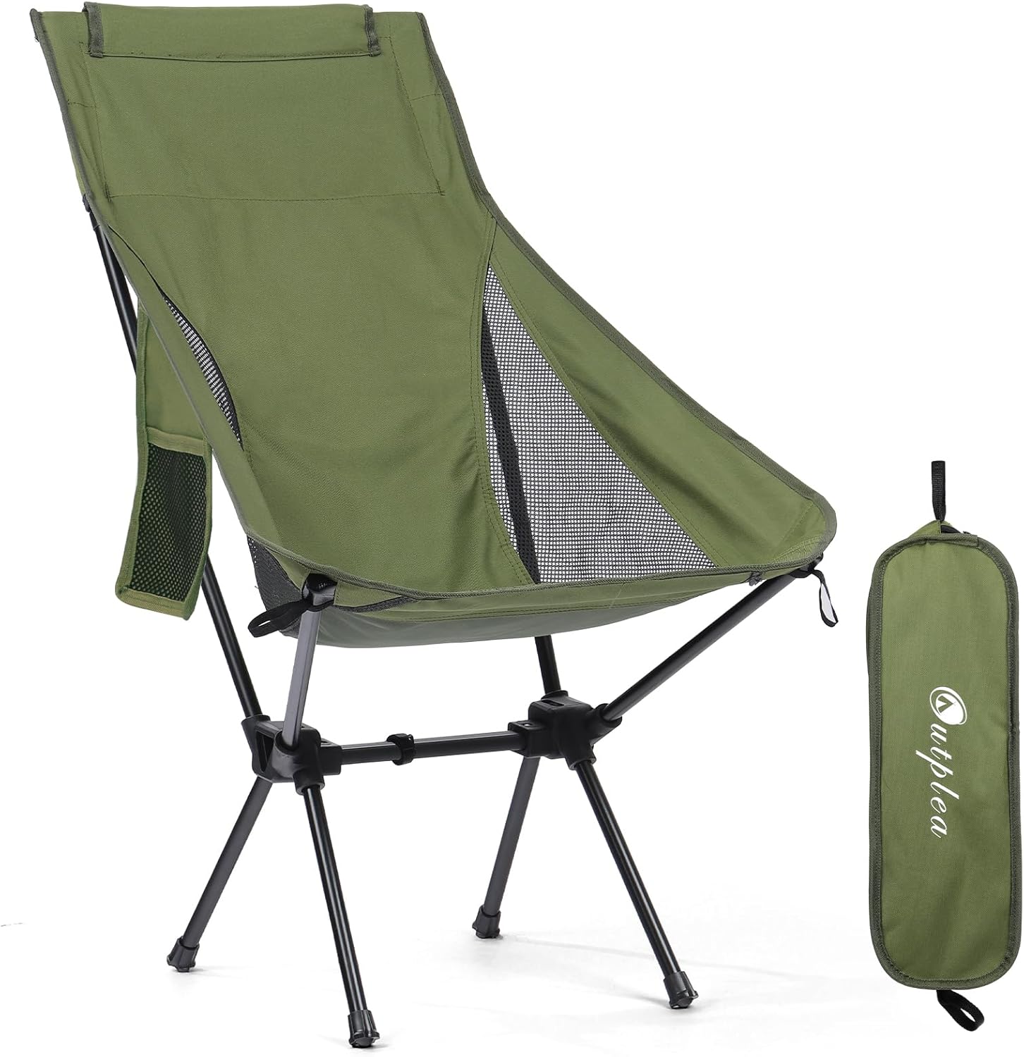 High Back Camping Chair Lightweight Folding Seat Green