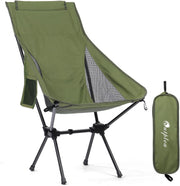 High Back Camping Chair Lightweight Folding Seat Green
