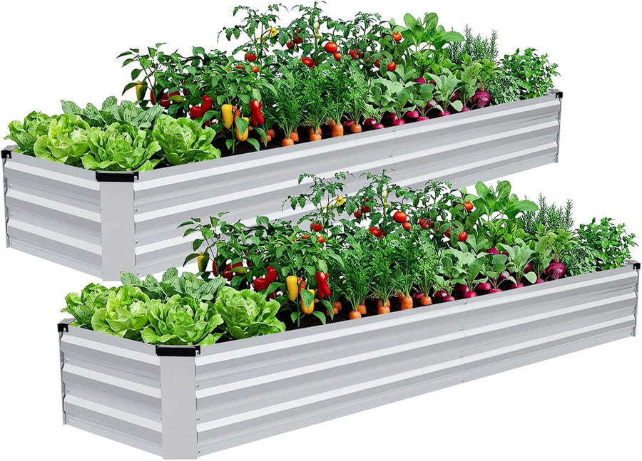 Metal Raised Garden Bed 8x2ft Set 2 Silver Outdoor Planter Kit